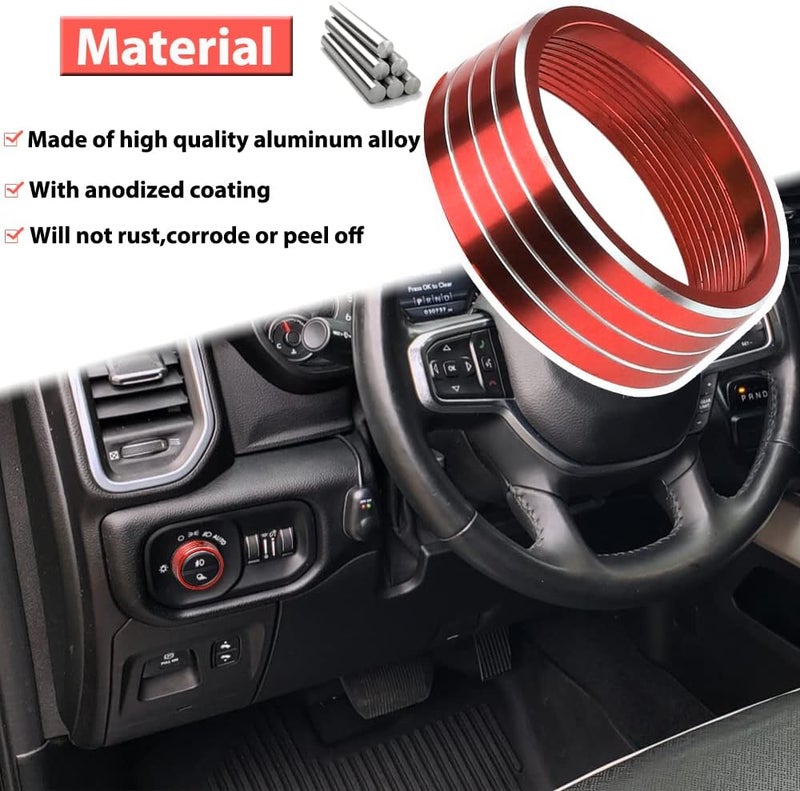 Bentolin 1× Red Headlights Switch Button Knob Cover for Dodge RAM 2018-2025 Aluminum Alloy Ring Trim Decoration Accessories - Image 3